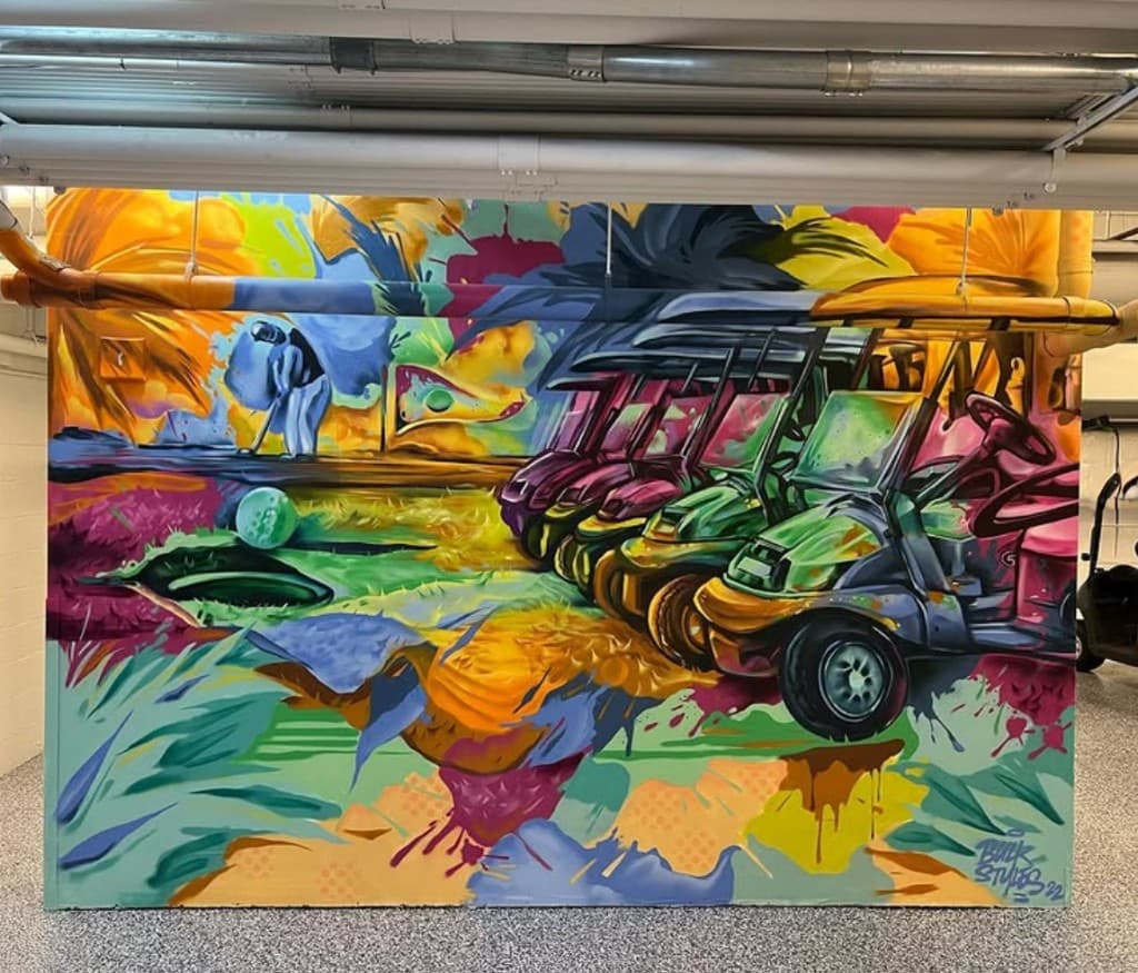 Colorful golf-themed mural by Bulk Styles at Admiral's Cove Jupiter Florida