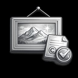 Icon representing artwork and image licensing for approved commercial use on products, packaging, and marketing materials.