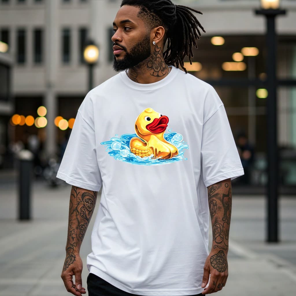 Person wearing Bulk Styles licensed apparel with rubber duck artwork design