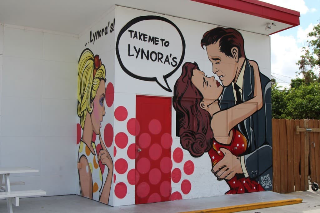 Pop art style mural at Lynora's restaurant in West Palm Beach painted by Mark Francis (Bulk Styles)