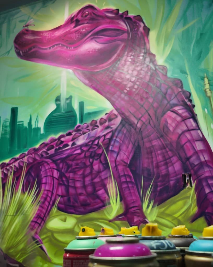 concept artwork for Mack House Brew Pub mural featuring a stylized alligator painted by mural artist Mark Francis Bulk Styles