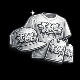 Icon representing product and apparel collaborations using licensed artwork on merchandise such as shirts, hats, and tags.