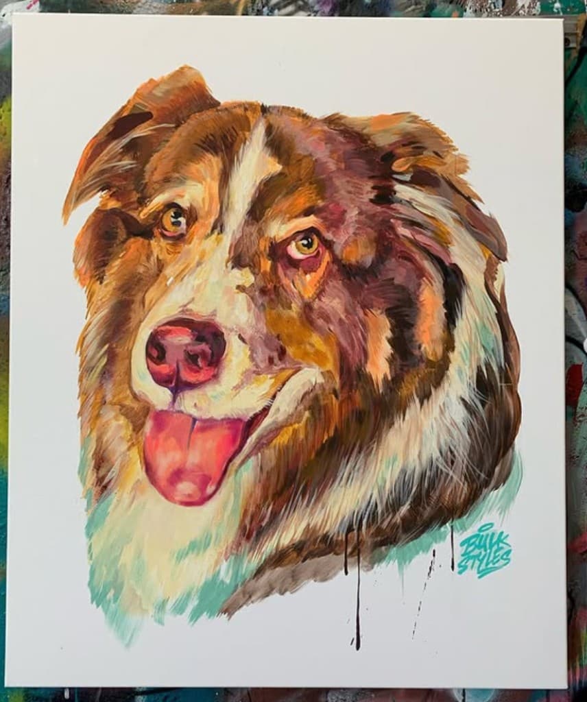 Hand painted original dog portrait by Mark Francis, Bulk Styles