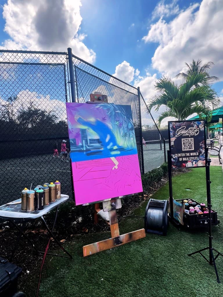 live painting setup by mural artist Mark Francis Bulk Styles at the Southwest Florida Open 2026 pickleball event