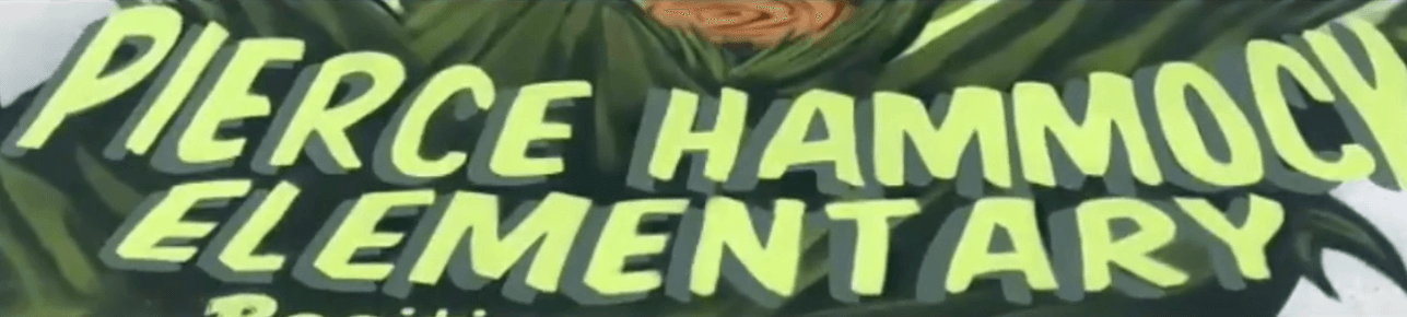 Pierce Hammock Elementary—school mural with lime green text and foliage, youth art program