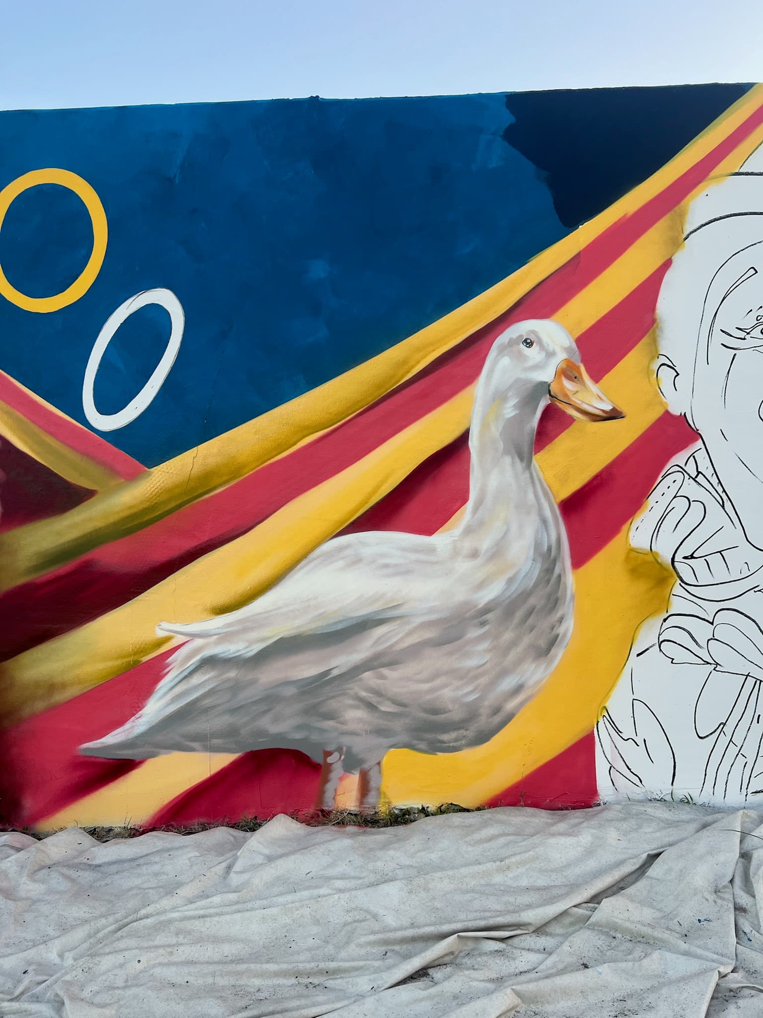 Duck mural artwork in progress by mural artist Mark Francis of Bulk Styles