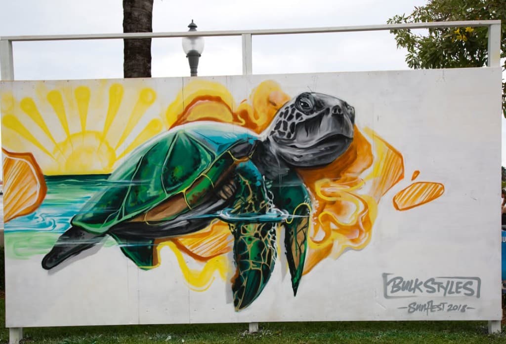 sea turtle mural painted by Bulk Styles at SunFest music festival 2018