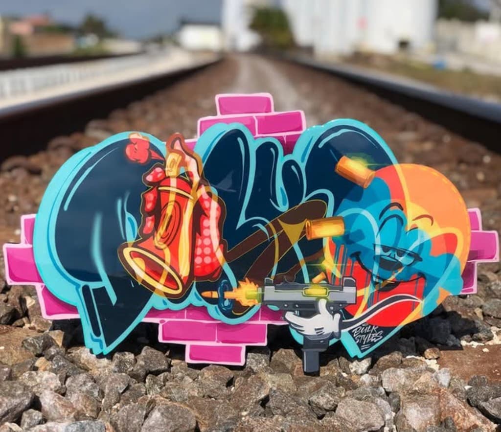 Bulk Styles wood cut out — dimensional hand crafted graffiti artwork